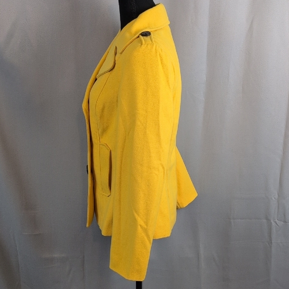 Old Navy Mustard Yellow Women's Pea Coat Wool Medium Double Breasted - Picture 4 of 8